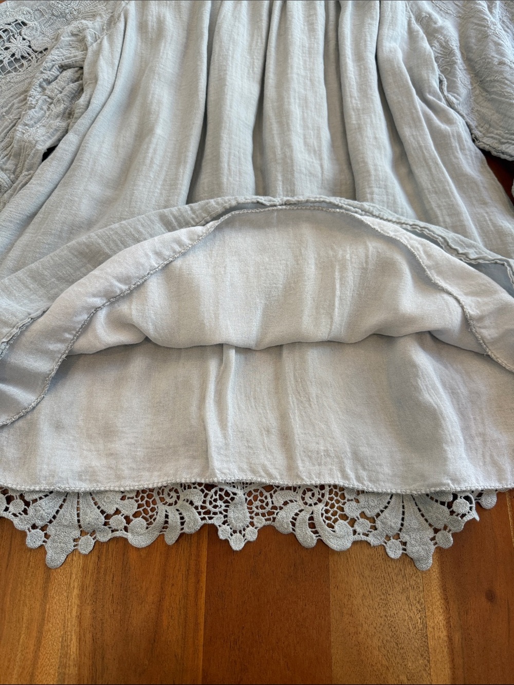 Saks Fifth Avenue Light Gray Lace-Trim Smocked Peasant Tunic - Picture 12 of 13